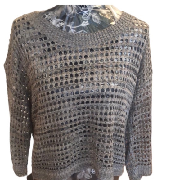 Two by Two  New York size XL tan/ beige open knit scoop neck 3/4 sleeve,back zip - Picture 1 of 14